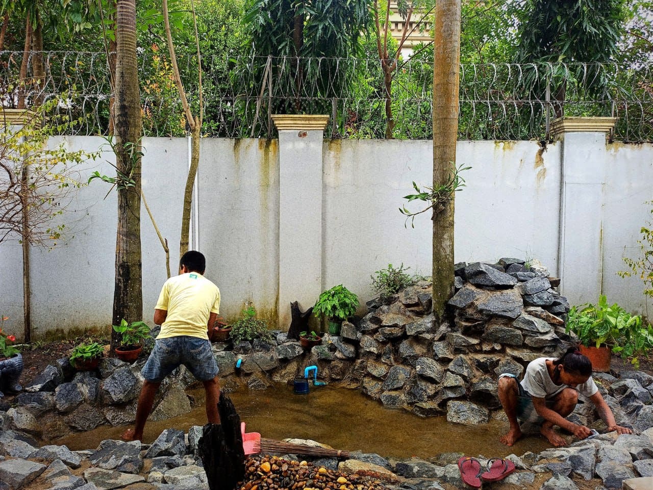 Corner garden waterfall